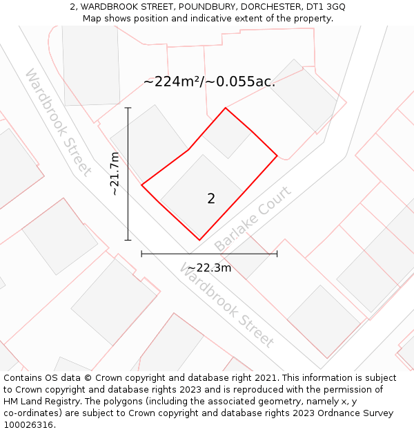 2, WARDBROOK STREET, POUNDBURY, DORCHESTER, DT1 3GQ: Plot and title map
