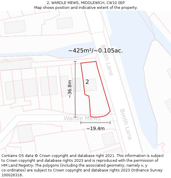 2, WARDLE MEWS, MIDDLEWICH, CW10 0EP: Plot and title map