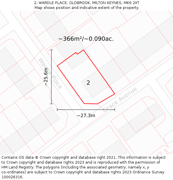 2, WARDLE PLACE, OLDBROOK, MILTON KEYNES, MK6 2XT: Plot and title map