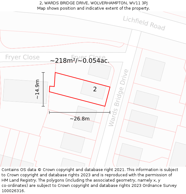 2, WARDS BRIDGE DRIVE, WOLVERHAMPTON, WV11 3PJ: Plot and title map