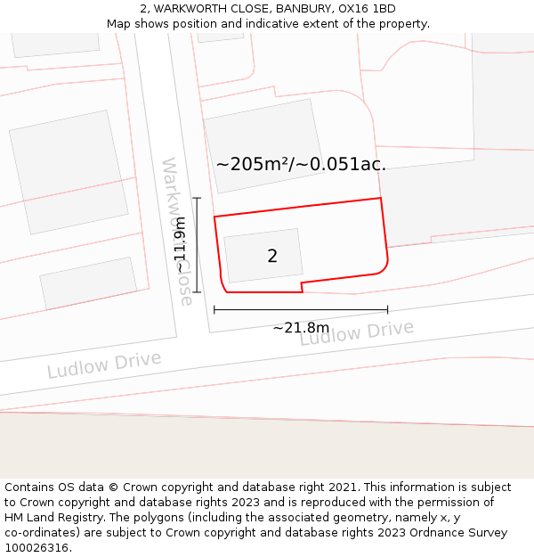 2, WARKWORTH CLOSE, BANBURY, OX16 1BD: Plot and title map