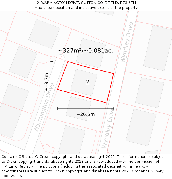 2, WARMINGTON DRIVE, SUTTON COLDFIELD, B73 6EH: Plot and title map