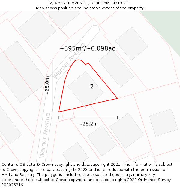 2, WARNER AVENUE, DEREHAM, NR19 2HE: Plot and title map