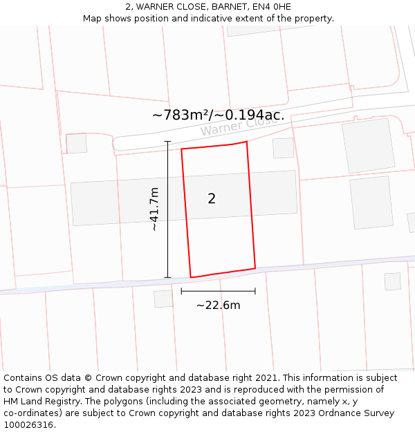 2, WARNER CLOSE, BARNET, EN4 0HE: Plot and title map