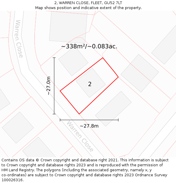 2, WARREN CLOSE, FLEET, GU52 7LT: Plot and title map