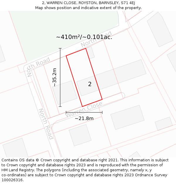 2, WARREN CLOSE, ROYSTON, BARNSLEY, S71 4EJ: Plot and title map