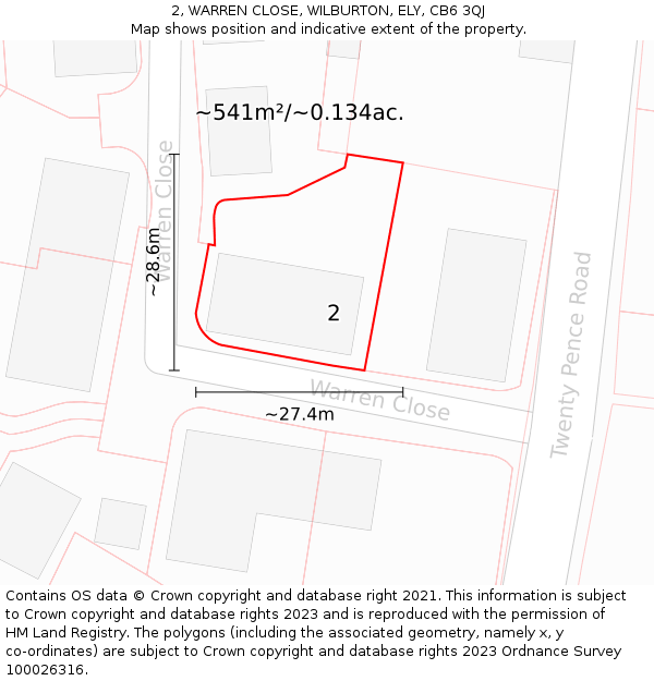 2, WARREN CLOSE, WILBURTON, ELY, CB6 3QJ: Plot and title map