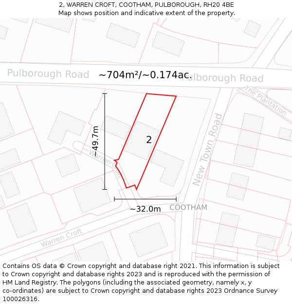 2, WARREN CROFT, COOTHAM, PULBOROUGH, RH20 4BE: Plot and title map