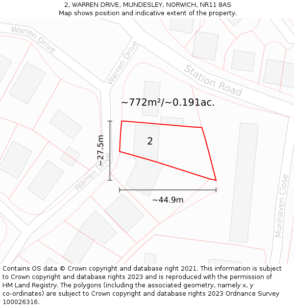 2, WARREN DRIVE, MUNDESLEY, NORWICH, NR11 8AS: Plot and title map