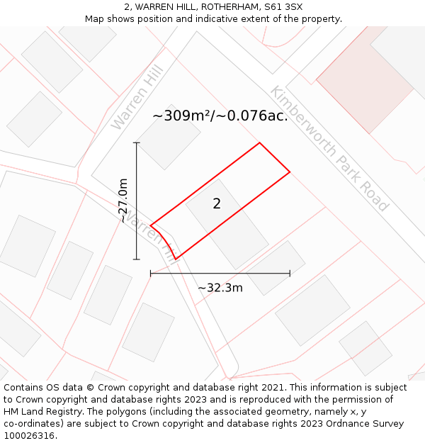 2, WARREN HILL, ROTHERHAM, S61 3SX: Plot and title map