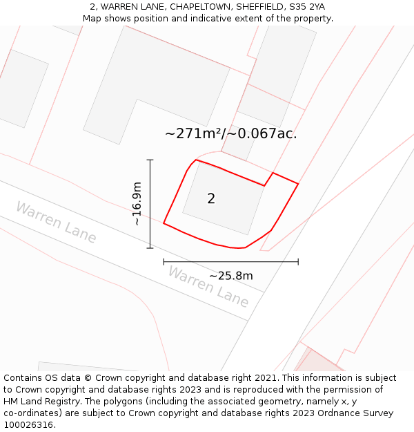 2, WARREN LANE, CHAPELTOWN, SHEFFIELD, S35 2YA: Plot and title map
