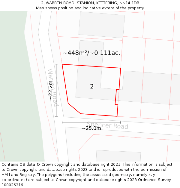 2, WARREN ROAD, STANION, KETTERING, NN14 1DR: Plot and title map