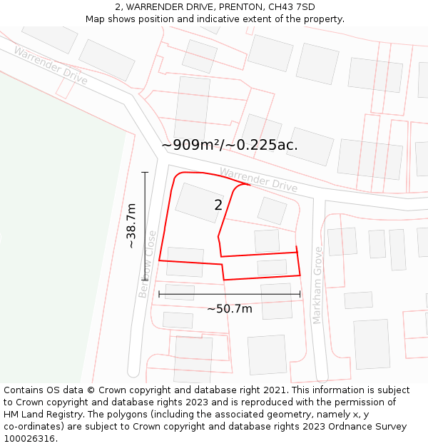 2, WARRENDER DRIVE, PRENTON, CH43 7SD: Plot and title map