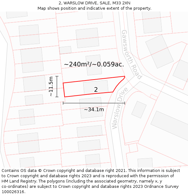 2, WARSLOW DRIVE, SALE, M33 2XN: Plot and title map