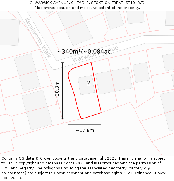 2, WARWICK AVENUE, CHEADLE, STOKE-ON-TRENT, ST10 1WD: Plot and title map