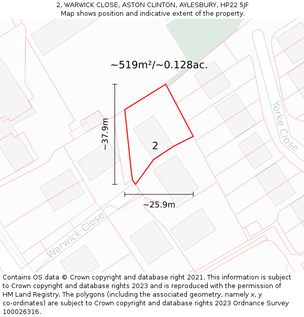 2, WARWICK CLOSE, ASTON CLINTON, AYLESBURY, HP22 5JF: Plot and title map