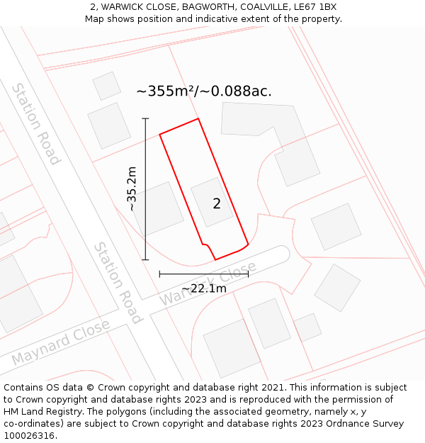 2, WARWICK CLOSE, BAGWORTH, COALVILLE, LE67 1BX: Plot and title map