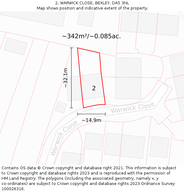 2, WARWICK CLOSE, BEXLEY, DA5 3NL: Plot and title map