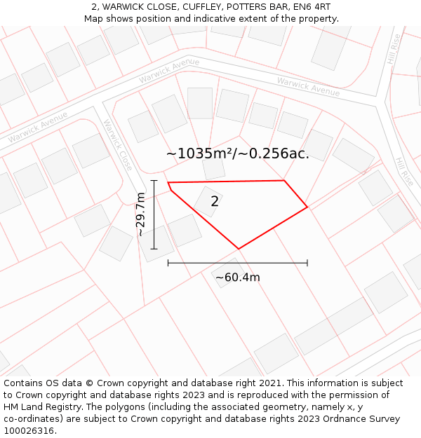 2, WARWICK CLOSE, CUFFLEY, POTTERS BAR, EN6 4RT: Plot and title map