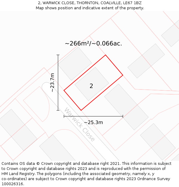 2, WARWICK CLOSE, THORNTON, COALVILLE, LE67 1BZ: Plot and title map