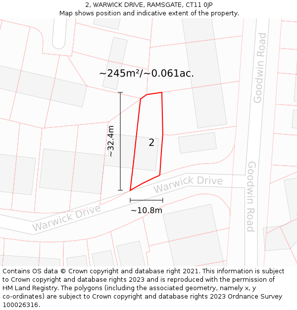 2, WARWICK DRIVE, RAMSGATE, CT11 0JP: Plot and title map