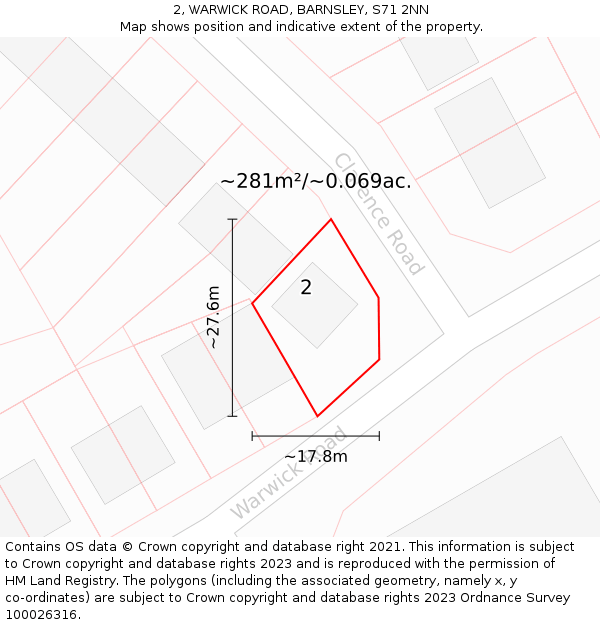2, WARWICK ROAD, BARNSLEY, S71 2NN: Plot and title map