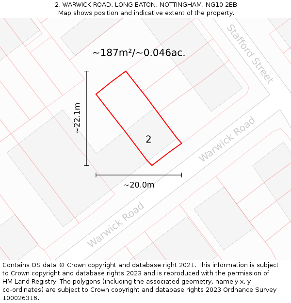2, WARWICK ROAD, LONG EATON, NOTTINGHAM, NG10 2EB: Plot and title map