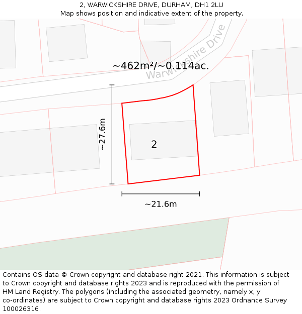 2, WARWICKSHIRE DRIVE, DURHAM, DH1 2LU: Plot and title map