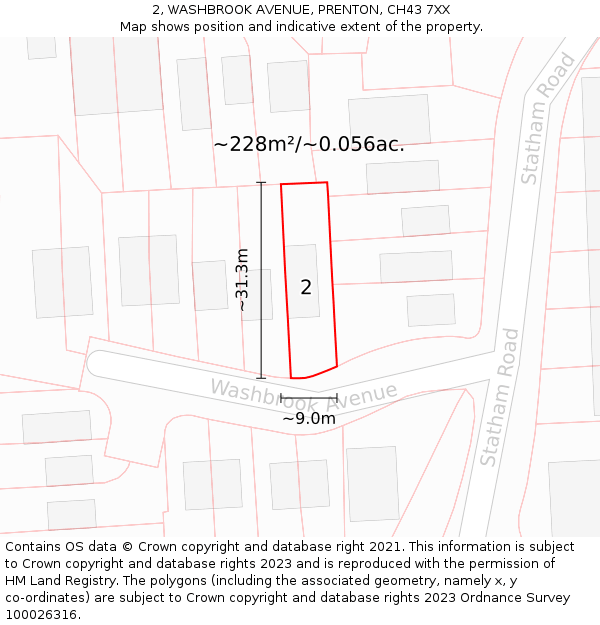 2, WASHBROOK AVENUE, PRENTON, CH43 7XX: Plot and title map