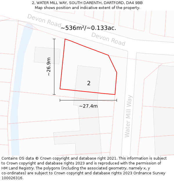 2, WATER MILL WAY, SOUTH DARENTH, DARTFORD, DA4 9BB: Plot and title map