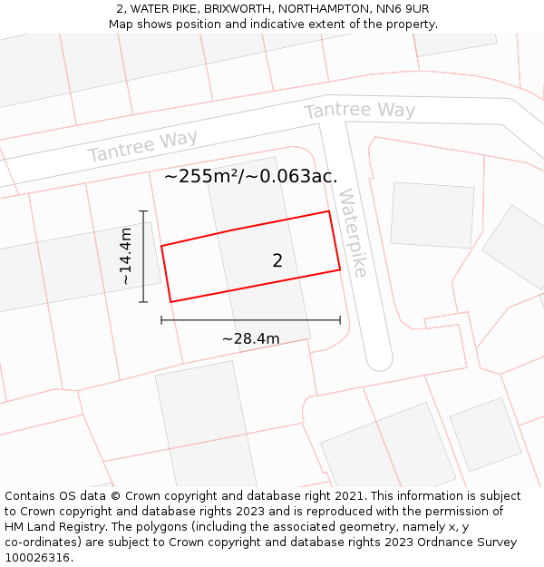 2, WATER PIKE, BRIXWORTH, NORTHAMPTON, NN6 9UR: Plot and title map
