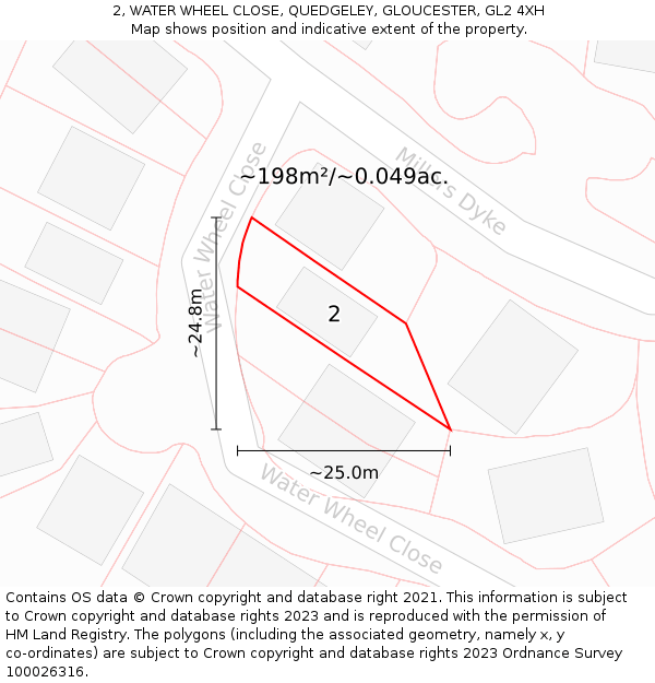 2, WATER WHEEL CLOSE, QUEDGELEY, GLOUCESTER, GL2 4XH: Plot and title map