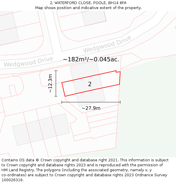2, WATERFORD CLOSE, POOLE, BH14 8FA: Plot and title map