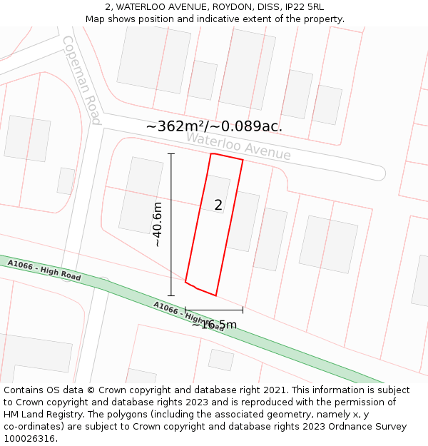 2, WATERLOO AVENUE, ROYDON, DISS, IP22 5RL: Plot and title map