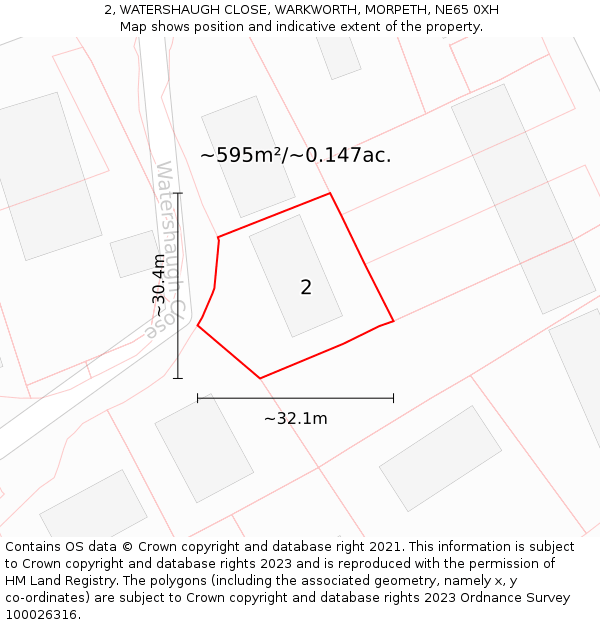 2, WATERSHAUGH CLOSE, WARKWORTH, MORPETH, NE65 0XH: Plot and title map