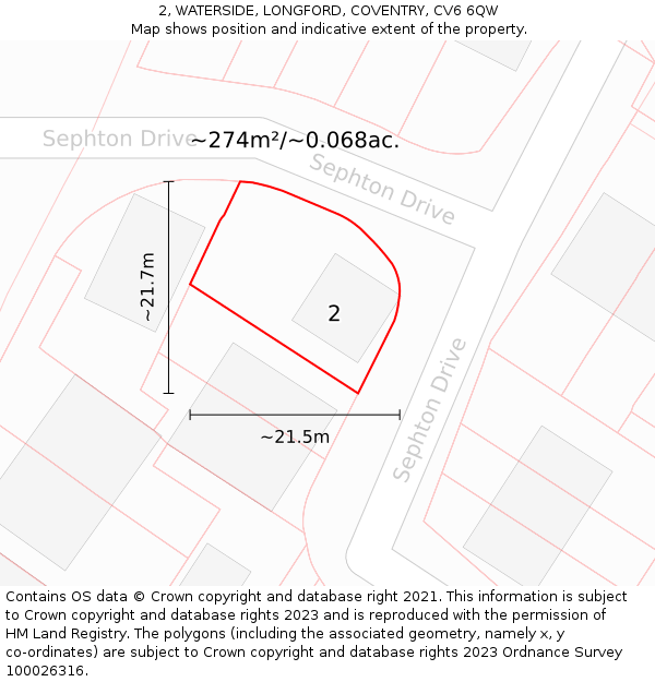2, WATERSIDE, LONGFORD, COVENTRY, CV6 6QW: Plot and title map