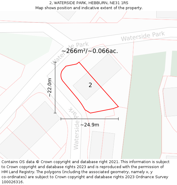 2, WATERSIDE PARK, HEBBURN, NE31 1RS: Plot and title map