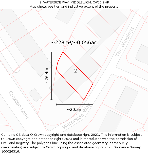 2, WATERSIDE WAY, MIDDLEWICH, CW10 9HP: Plot and title map