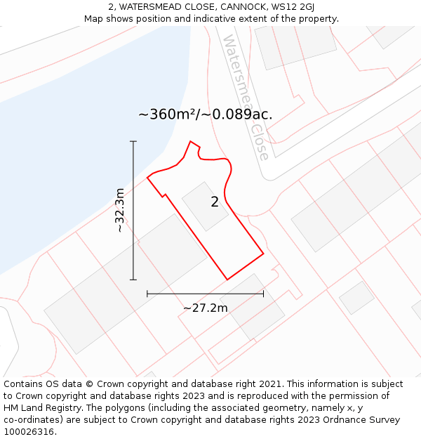 2, WATERSMEAD CLOSE, CANNOCK, WS12 2GJ: Plot and title map