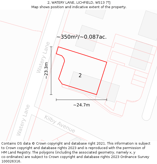 2, WATERY LANE, LICHFIELD, WS13 7TJ: Plot and title map