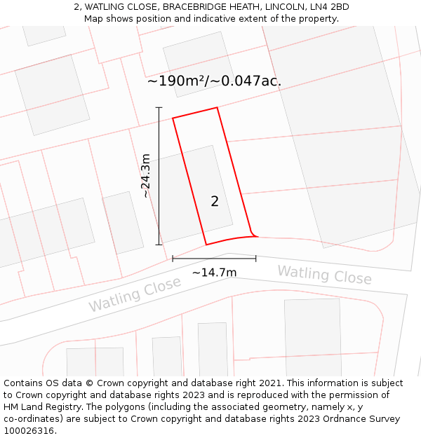 2, WATLING CLOSE, BRACEBRIDGE HEATH, LINCOLN, LN4 2BD: Plot and title map