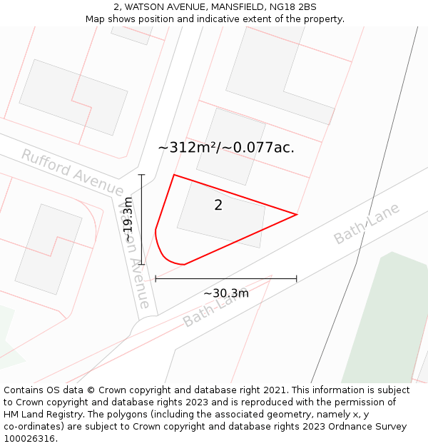 2, WATSON AVENUE, MANSFIELD, NG18 2BS: Plot and title map