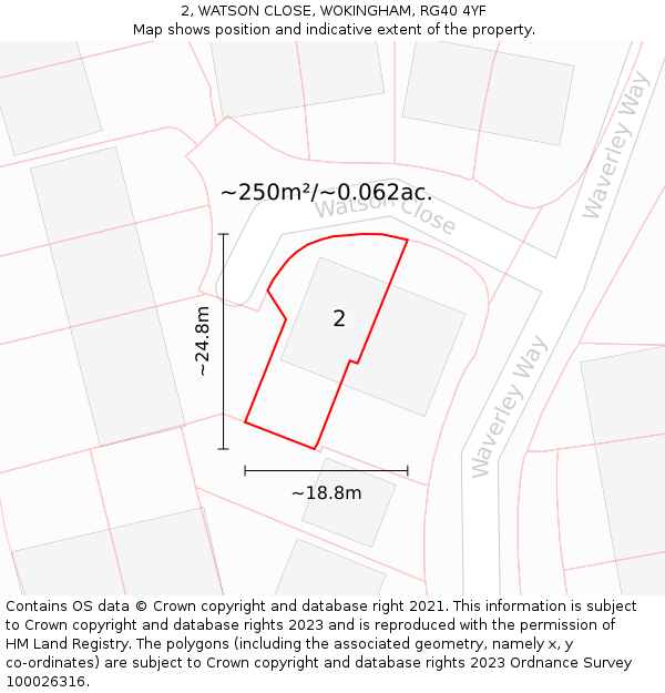 2, WATSON CLOSE, WOKINGHAM, RG40 4YF: Plot and title map