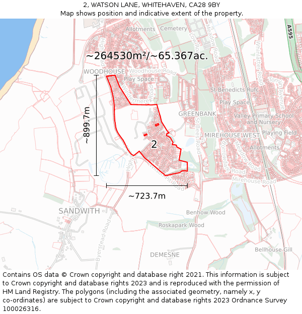 2, WATSON LANE, WHITEHAVEN, CA28 9BY: Plot and title map