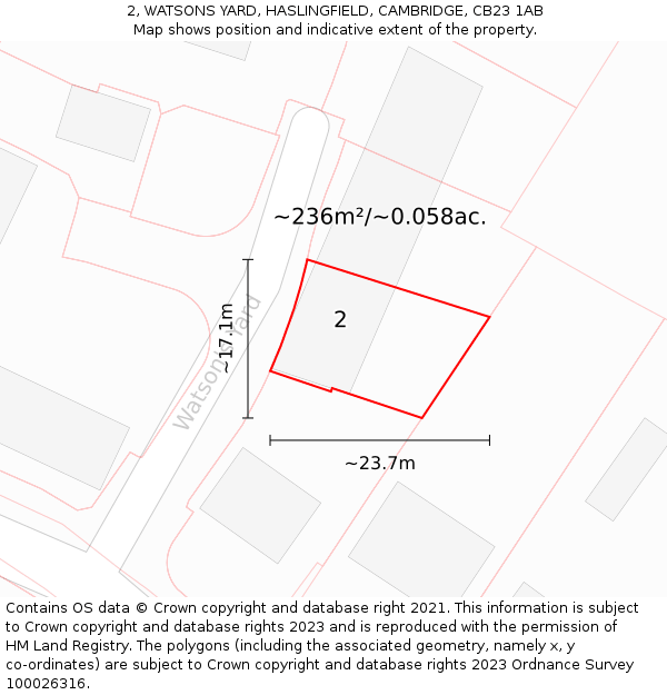 2, WATSONS YARD, HASLINGFIELD, CAMBRIDGE, CB23 1AB: Plot and title map