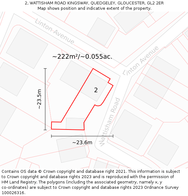 2, WATTISHAM ROAD KINGSWAY, QUEDGELEY, GLOUCESTER, GL2 2ER: Plot and title map