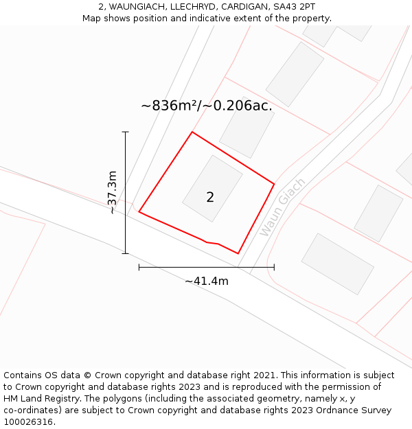 2, WAUNGIACH, LLECHRYD, CARDIGAN, SA43 2PT: Plot and title map