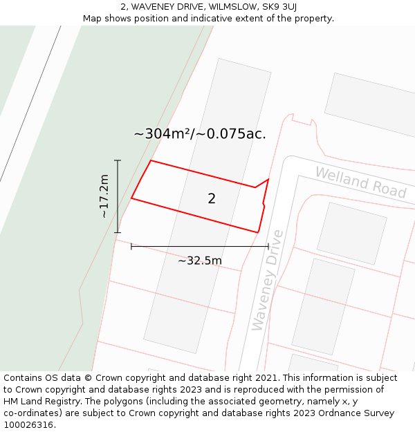 2, WAVENEY DRIVE, WILMSLOW, SK9 3UJ: Plot and title map