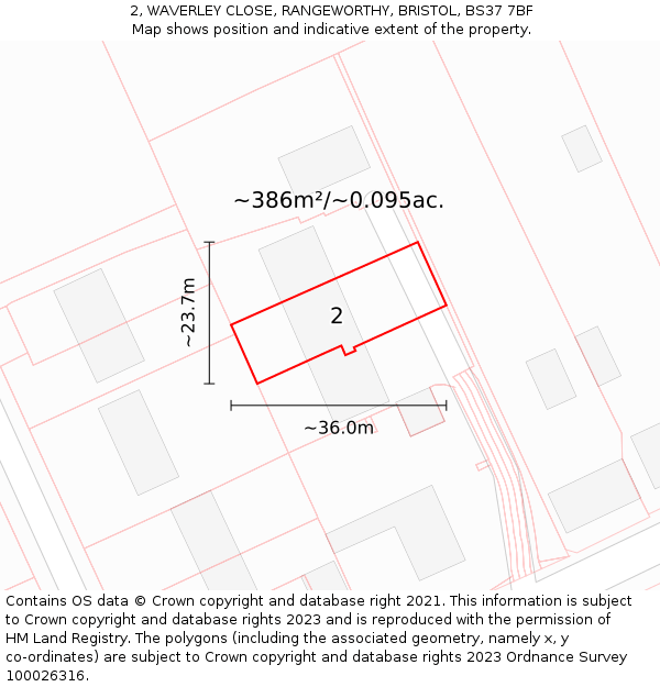 2, WAVERLEY CLOSE, RANGEWORTHY, BRISTOL, BS37 7BF: Plot and title map