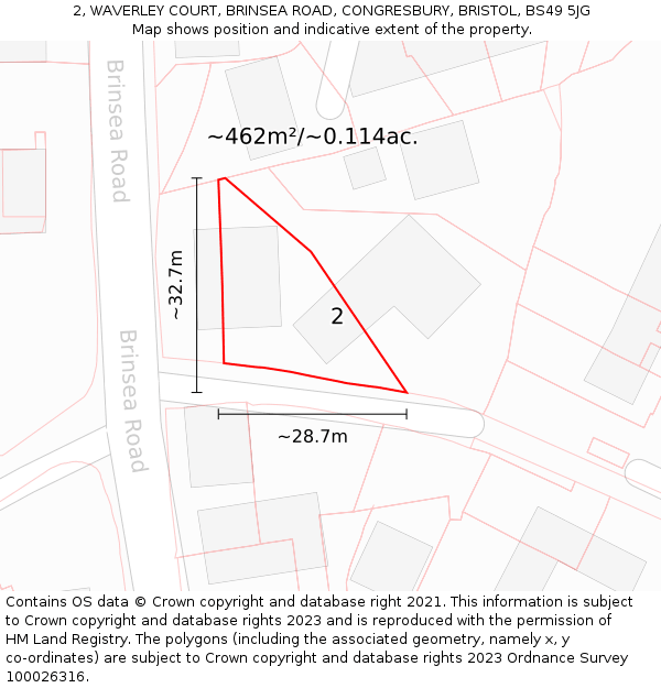 2, WAVERLEY COURT, BRINSEA ROAD, CONGRESBURY, BRISTOL, BS49 5JG: Plot and title map